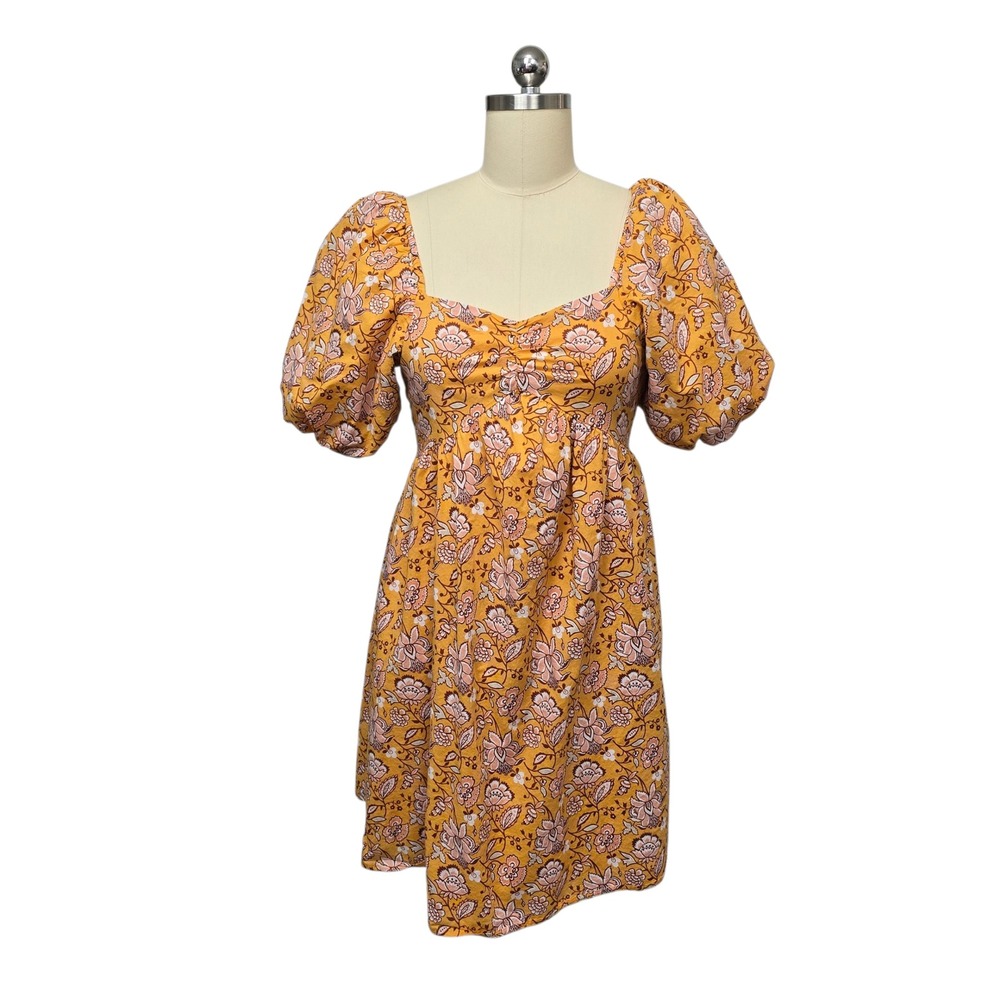 Janie and Jack Girls Mustard Yellow Floral Smocked Puff Sleeve Dress Size 16